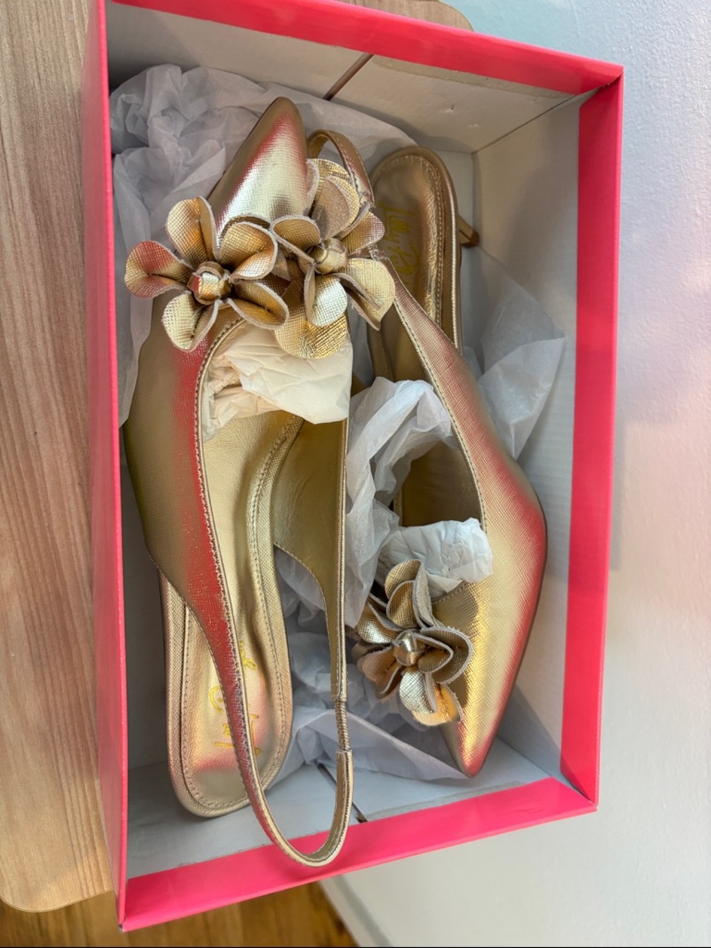 Lilly Pulitzer Amalia Metallic Gold Slingback Heels